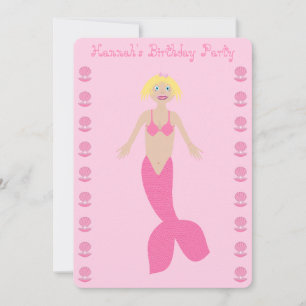 Pretty Pink Fantasy Mermaid Custom Birthday Invitation