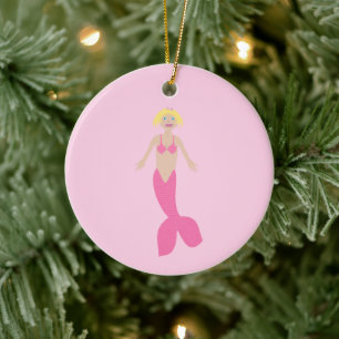 Pretty Pink Fantasy Mermaid Custom Christmas Ceramic Tree Decoration