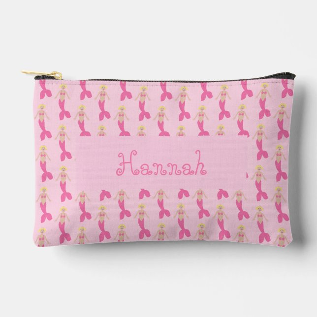 Pretty Pink Fantasy Mermaid Custom Name Accessory Pouch (Front)