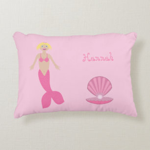 Pretty Pink Fantasy Mermaid Custom Name Decorative Cushion