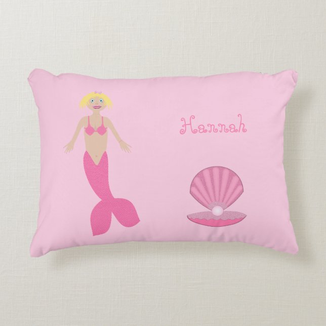 Pretty Pink Fantasy Mermaid Custom Name Decorative Cushion (Front)