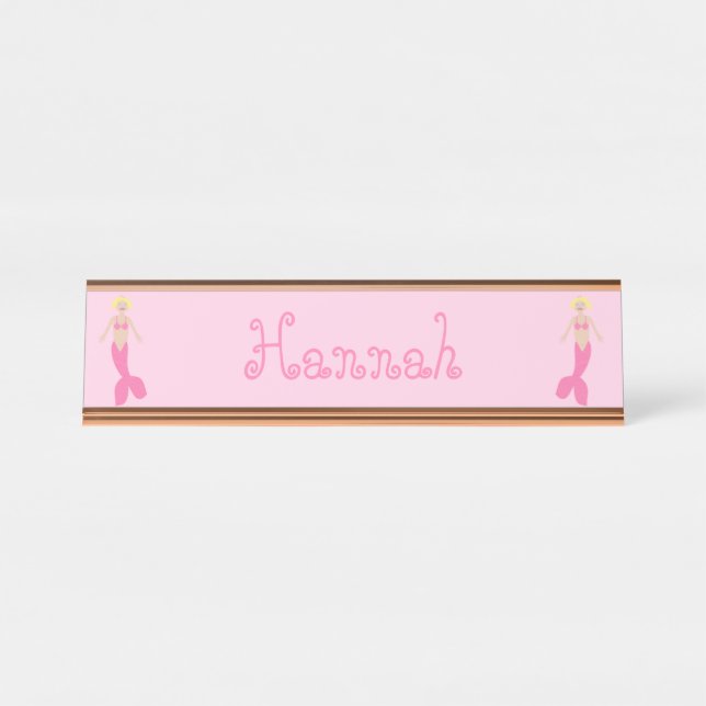 Pretty Pink Fantasy Mermaid Custom Name Desk Name Plate (Front)
