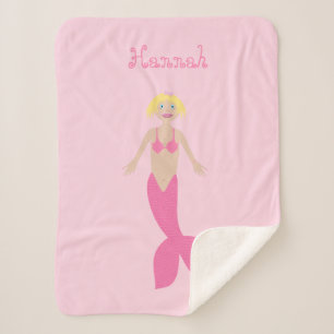 Pretty Pink Fantasy Mermaid Custom Name Sherpa Blanket