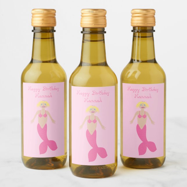 Pretty Pink Fantasy Mermaid Custom Wine Label (Bottles)