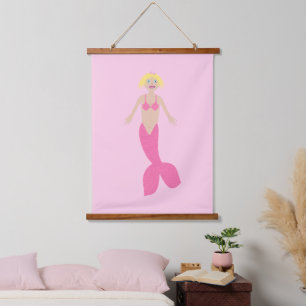 Pretty Pink Fantasy Mermaid Hanging Tapestry
