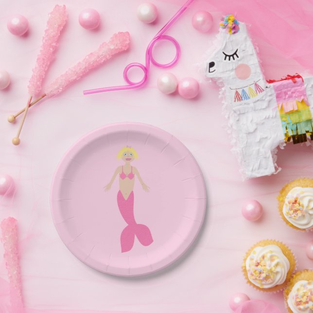 Pretty Pink Fantasy Mermaid Paper Plate (Party)