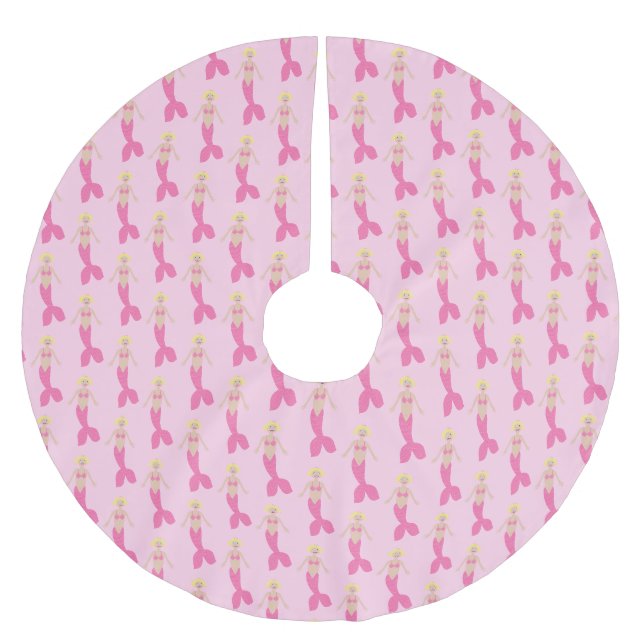 Pretty Pink Fantasy Mermaid Patterned Brushed Polyester Tree Skirt (Front)