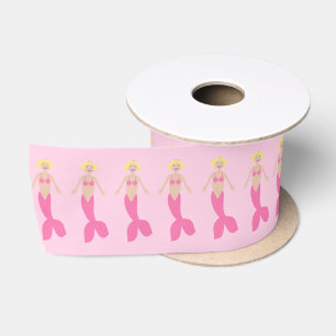 Pretty Pink Fantasy Mermaid Patterned Satin Ribbon