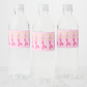 Pretty Pink Fantasy Mermaid Patterned Water Bottle Label