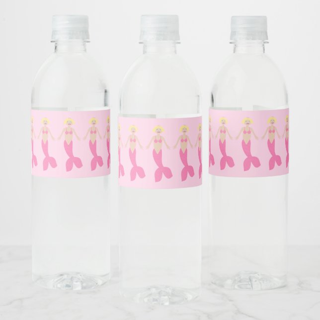 Pretty Pink Fantasy Mermaid Patterned Water Bottle Label (Bottles)
