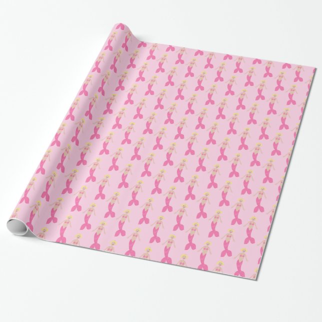 Pretty Pink Fantasy Mermaid Patterned Wrapping Paper (Unrolled)