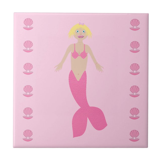 Pretty Pink Fantasy Mermaid Tile (Front)
