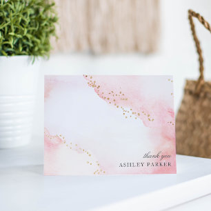 Pretty Pink + Faux Gold Glitter Thank You Card