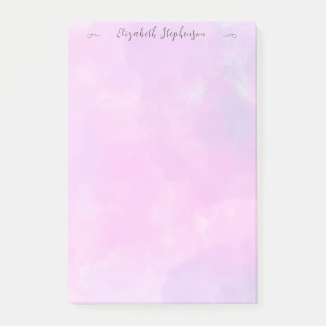 Pretty pink feminine watercolor custom name post-it notes (Front)