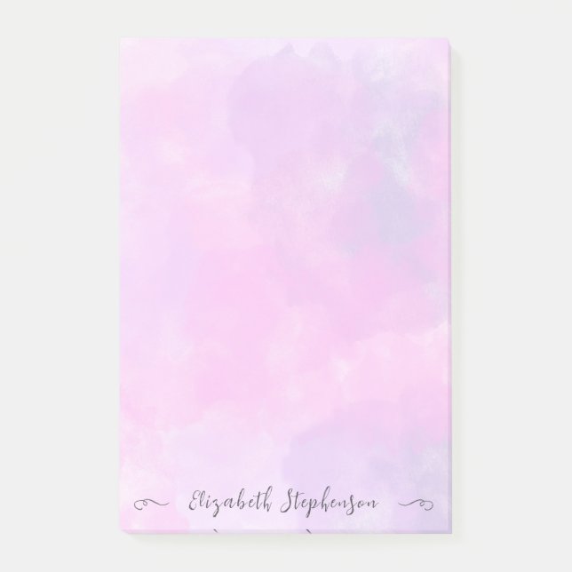 Pretty pink feminine watercolor custom name post-it notes (Front)