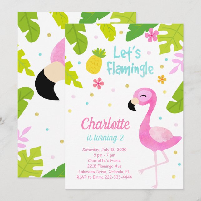 Pretty Pink Flamingo Birthday Invite (Front/Back)
