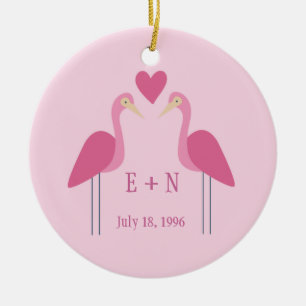 Pretty Pink Flamingo Cute Wedding Anniversary Gift Ceramic Tree Decoration