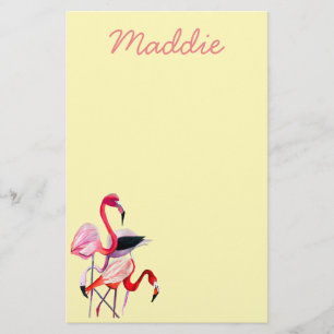 Pretty pink flamingo on blue stationery