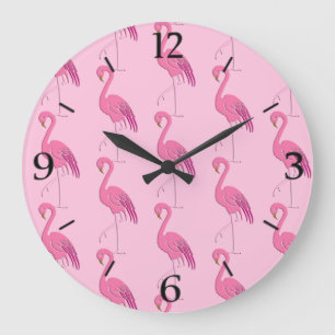 Pretty Pink Flamingo Pattern Large Clock
