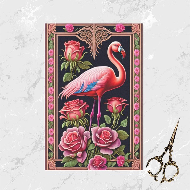 Pretty Pink Flamingo Rose Illustration Tissue Paper (Creator Uploaded)