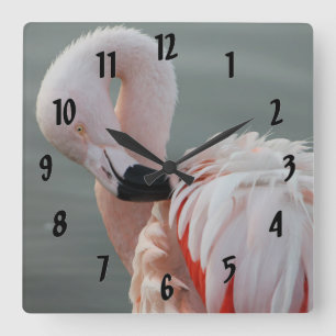 Pretty Pink Flamingo Square Wall Clock