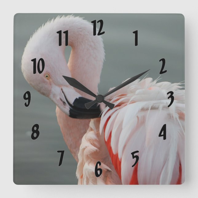 Pretty Pink Flamingo Square Wall Clock (Front)