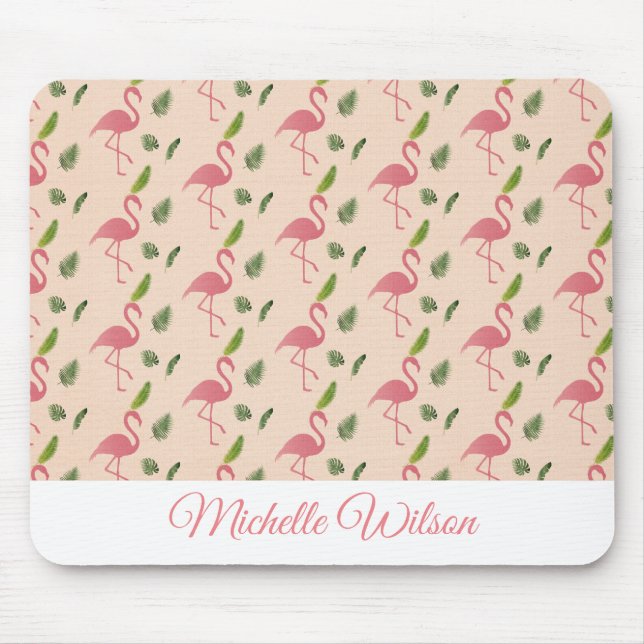 Pretty Pink Flamingo Tropical Custom Text Mouse Mat (Front)