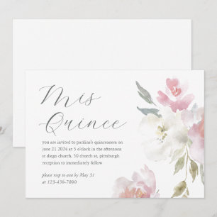 Pretty Pink Floral 15 Years Birthday Quinceañera Invitation