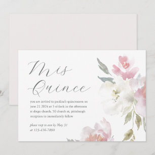 Pretty Pink Floral 15 Years Birthday Quinceañera Invitation