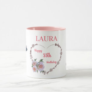 Pretty Pink Floral 55th Birthdays Mug