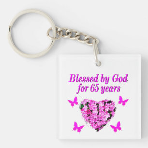 PRETTY PINK FLORAL 65TH BIRTHDAY DESIGN KEY RING