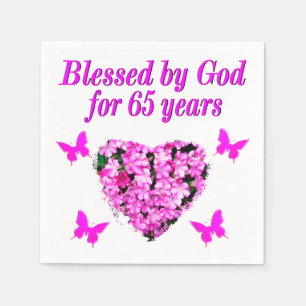 PRETTY PINK FLORAL 65TH BIRTHDAY DESIGN NAPKIN