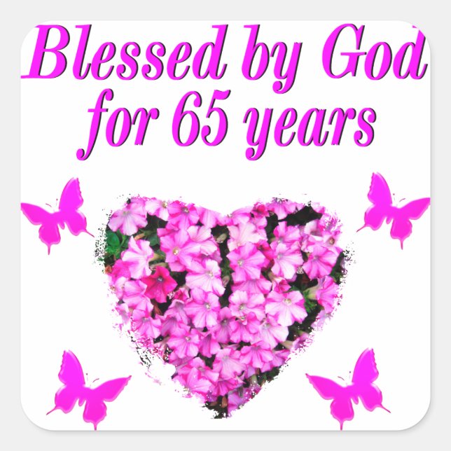 PRETTY PINK FLORAL 65TH BIRTHDAY DESIGN SQUARE STICKER (Front)
