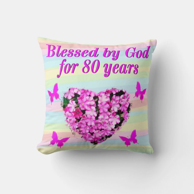 PRETTY PINK FLORAL 80TH BIRTHDAY BLESSINGS PILLOW (Front)