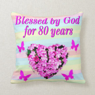 PRETTY PINK FLORAL 80TH BIRTHDAY BLESSINGS PILLOW