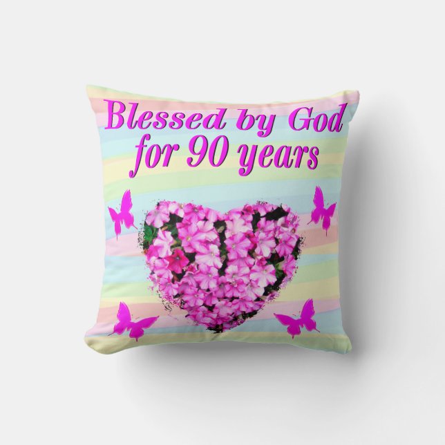 PRETTY PINK FLORAL 90TH BIRTHDAY PILLOW (Front)