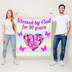 PRETTY PINK FLORAL 90TH BIRTHDAY PRAYER BLANKET