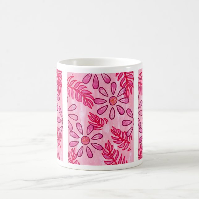 Pretty Pink Floral and Leaves Abstract Mugs (Center)