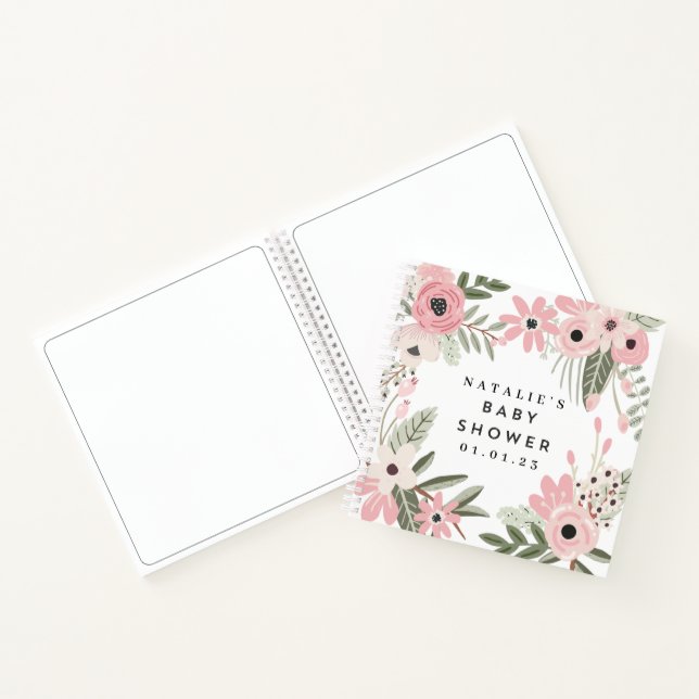 Pretty Pink Floral Baby Shower Spiral Guest Book (Inside)