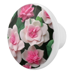Pretty pink floral boho greenery pattern ceramic knob