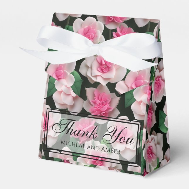 Pretty pink floral boho greenery pattern favour box (Front Side)