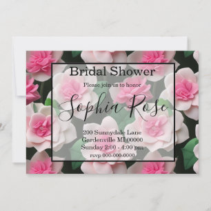 Pretty pink floral boho greenery pattern invitation