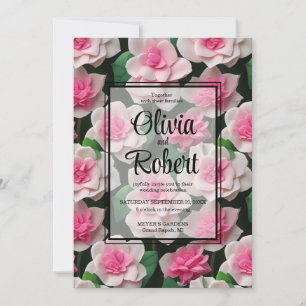Pretty pink floral boho greenery pattern invitation