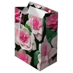 Pretty pink floral boho greenery pattern medium gift bag