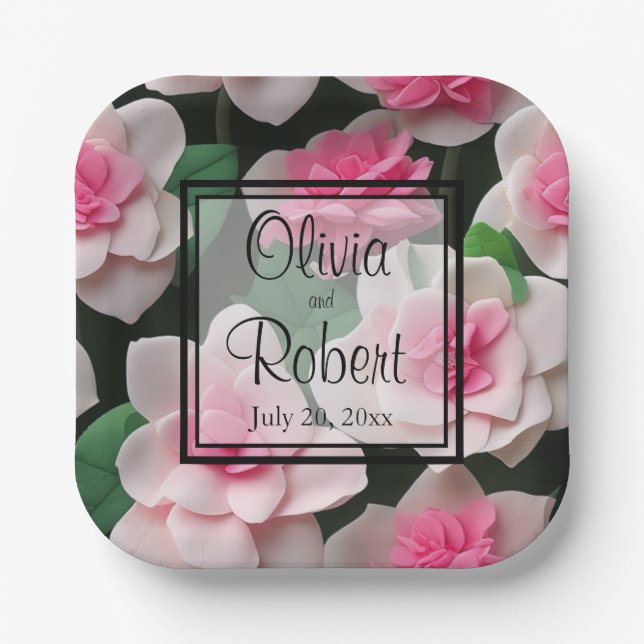 Pretty pink floral boho greenery pattern paper plate (Front)