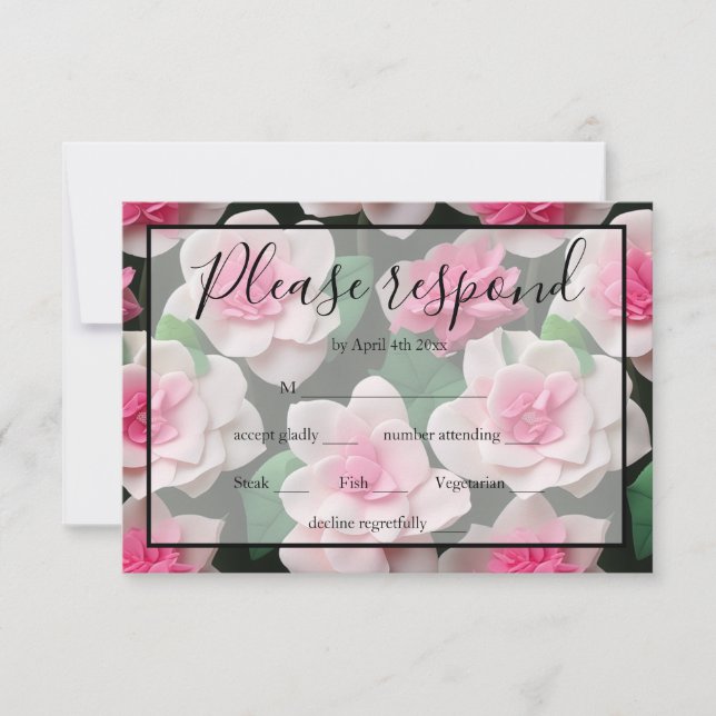 Pretty pink floral boho greenery pattern RSVP card (Front)