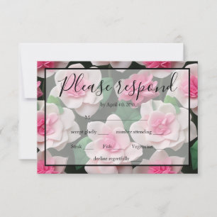 Pretty pink floral boho greenery pattern RSVP card