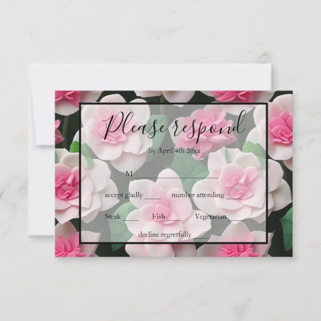 Pretty pink floral boho greenery pattern RSVP card (Front)