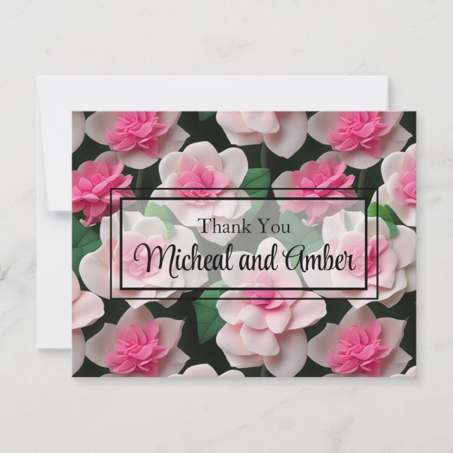 Pretty pink floral boho greenery pattern thank you card (Front)