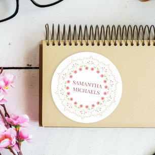 Pretty Pink Floral Botanical Mandala Custom  Classic Round Sticker